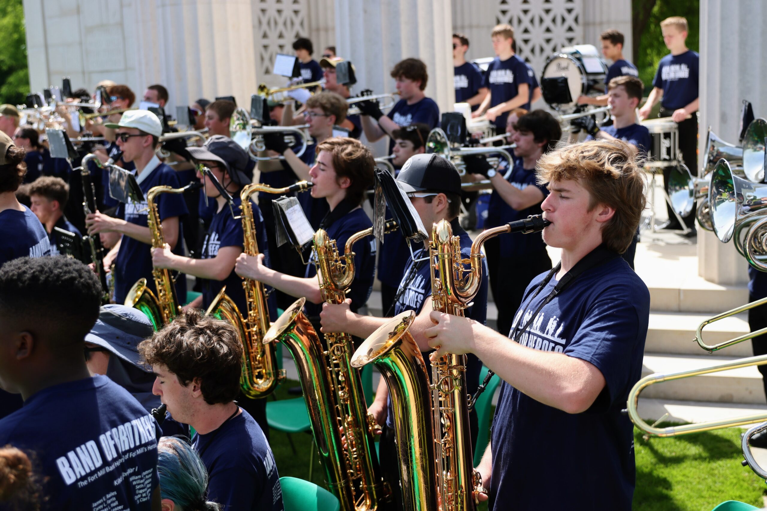Fort Mill High School Band performing at cemetery